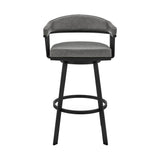 Bronson 29" Bar Height Swivel Bar Stool in Black Finish and Gray Faux Leather