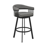 Bronson 29" Bar Height Swivel Bar Stool in Black Finish and Gray Faux Leather
