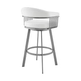 Bronson 29" Bar Height Swivel Bar Stool in Silver finish and White Faux Leather