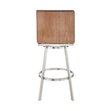 Jermaine 26" Counter Height Swivel Bar Stool in Brushed Stainless Steel Finish and Gray Faux Leather