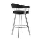 Bronson 29" Black Faux Leather and Brushed Stainless Steel Swivel Bar Stool