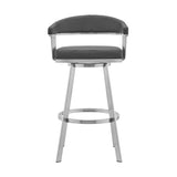 Bronson 25" Gray Faux Leather and Brushed Stainless Steel Swivel Bar Stool