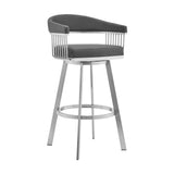 Bronson 25" Gray Faux Leather and Brushed Stainless Steel Swivel Bar Stool