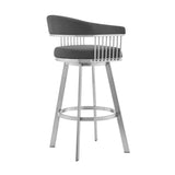 Bronson 29" Gray Faux Leather and Brushed Stainless Steel Swivel Bar Stool
