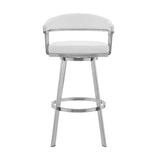 Bronson 25" White Faux Leather and Brushed Stainless Steel Swivel Bar Stool