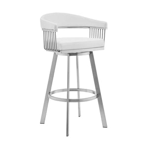 Bronson 25" White Faux Leather and Brushed Stainless Steel Swivel Bar Stool