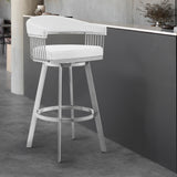 Bronson 29" White Faux Leather and Brushed Stainless Steel Swivel Bar Stool