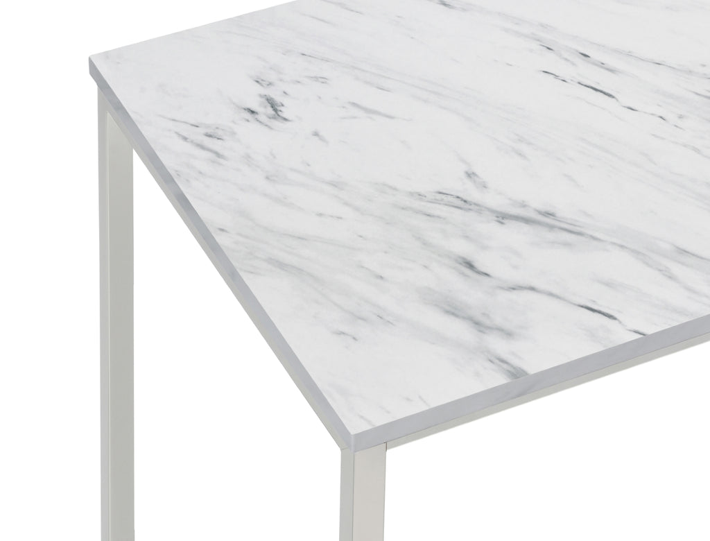 Modern Faux Marble Square End Table White and Satin Nickel