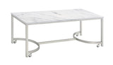 Modern Coffee Table with Casters White and Satin Nickel