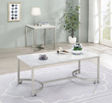 Modern Coffee Table with Casters White and Satin Nickel