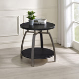 Modern Round End Table Dark Grey and Black Nickel