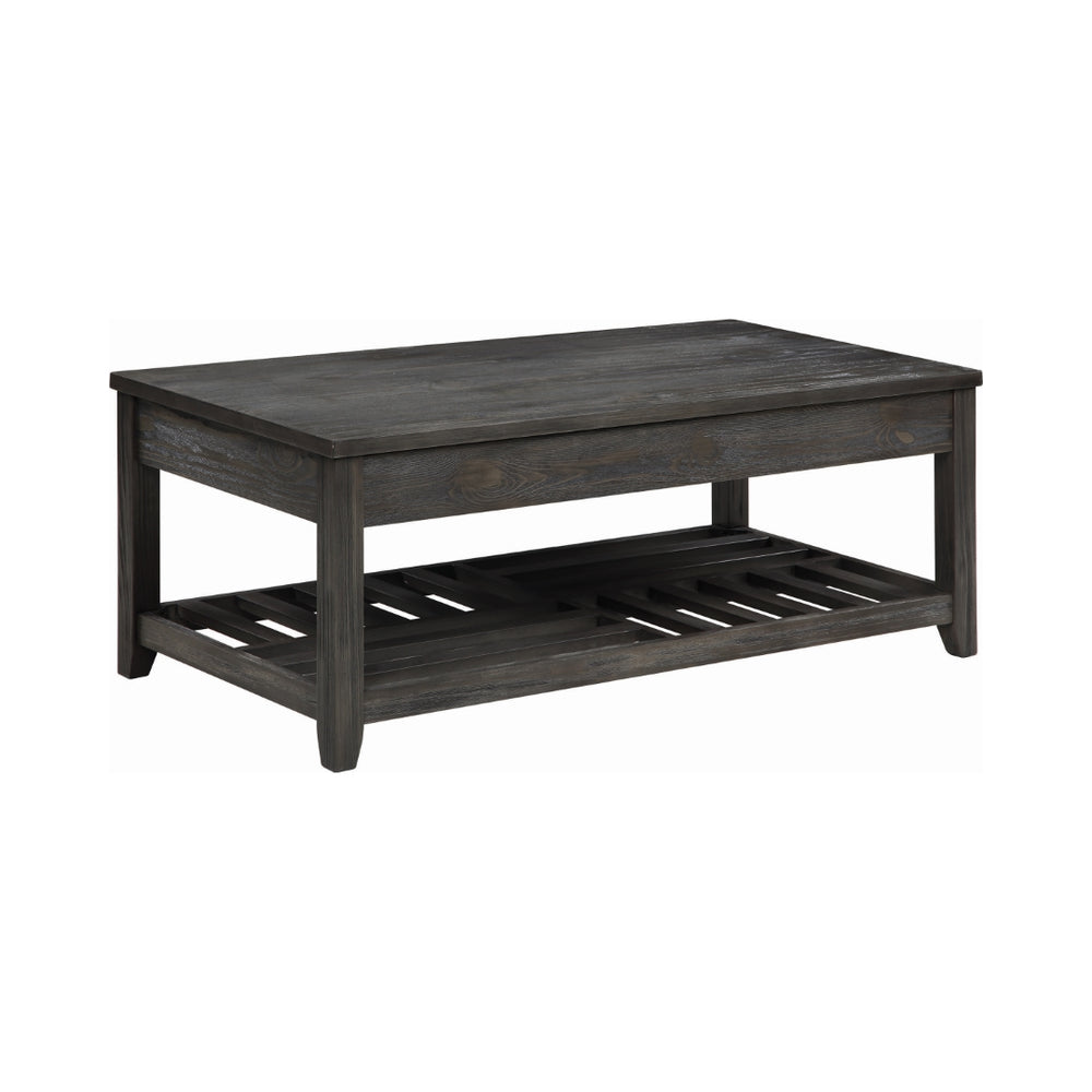 Casual Lift Top Coffee Table with Stylish Checkerboard Shelf and Elegant Grey Finish for Living Room