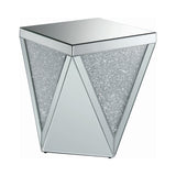 Contemporary Square End Table with Triangle Detailing Silver and Clear Mirror