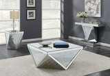 Contemporary Square End Table with Triangle Detailing Silver and Clear Mirror