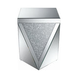 Contemporary Square End Table with Triangle Detailing Silver and Clear Mirror