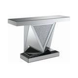 Contemporary Rectangular Sofa Table with Triangle Detailing Silver and Clear Mirror