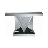 Contemporary Rectangular Sofa Table with Triangle Detailing Silver and Clear Mirror