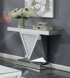 Contemporary Rectangular Sofa Table with Triangle Detailing Silver and Clear Mirror