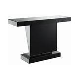 Contemporary Rectangular Sofa Table with Triangle Detailing Silver and Clear Mirror