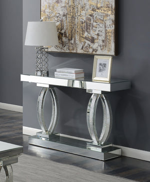 Contemporary Rectangular Sofa Table with Shelf Clear Mirror