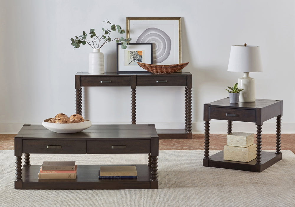 Christine Rustic 2-Drawer Console Table in Coffee Bean Finish with Gunmetal Hardware Accents