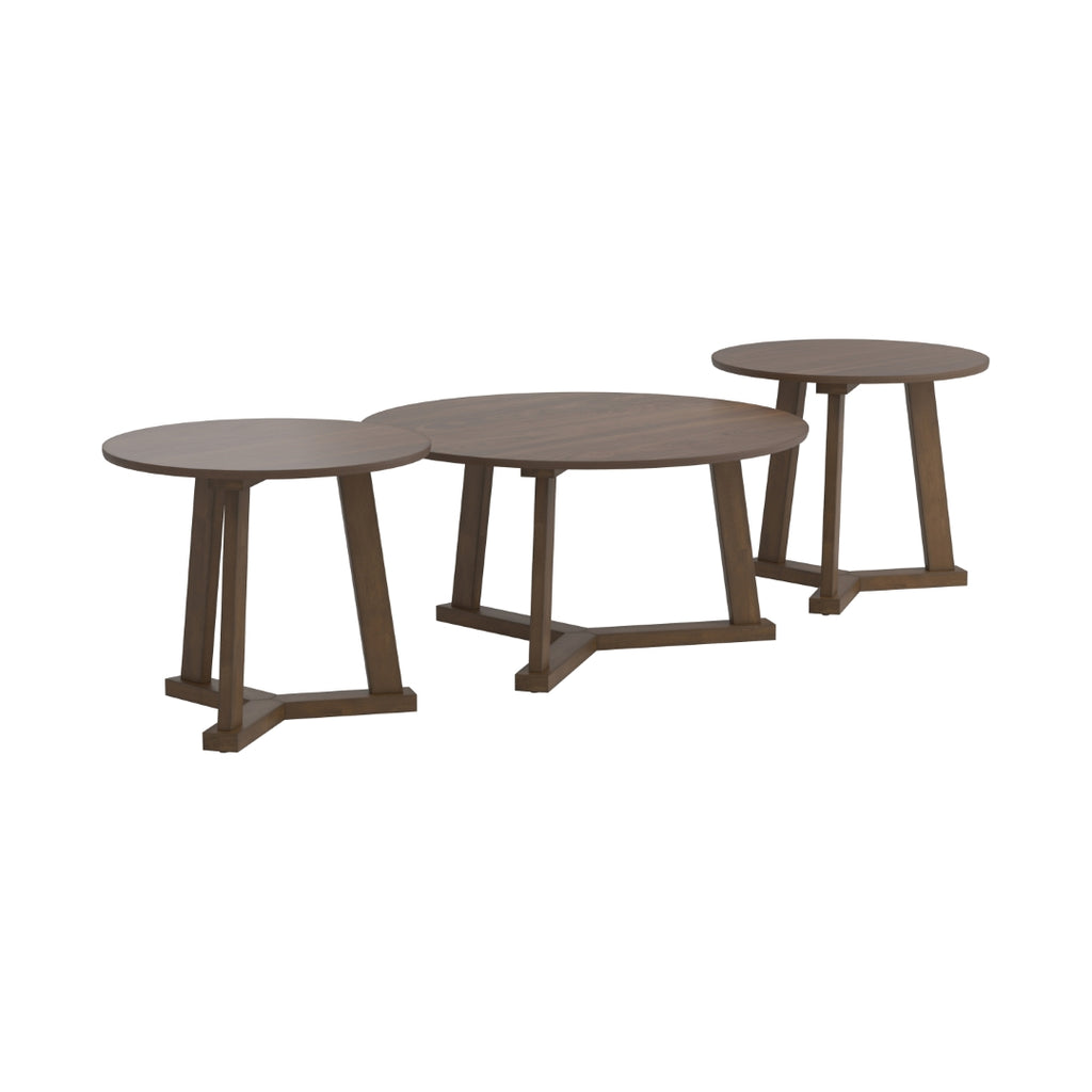 Contemporary 3-piece Round Occasional Table Set Natural Walnut