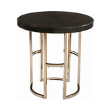 Corliss Contemporary Round End Table Americano and Rose Brass