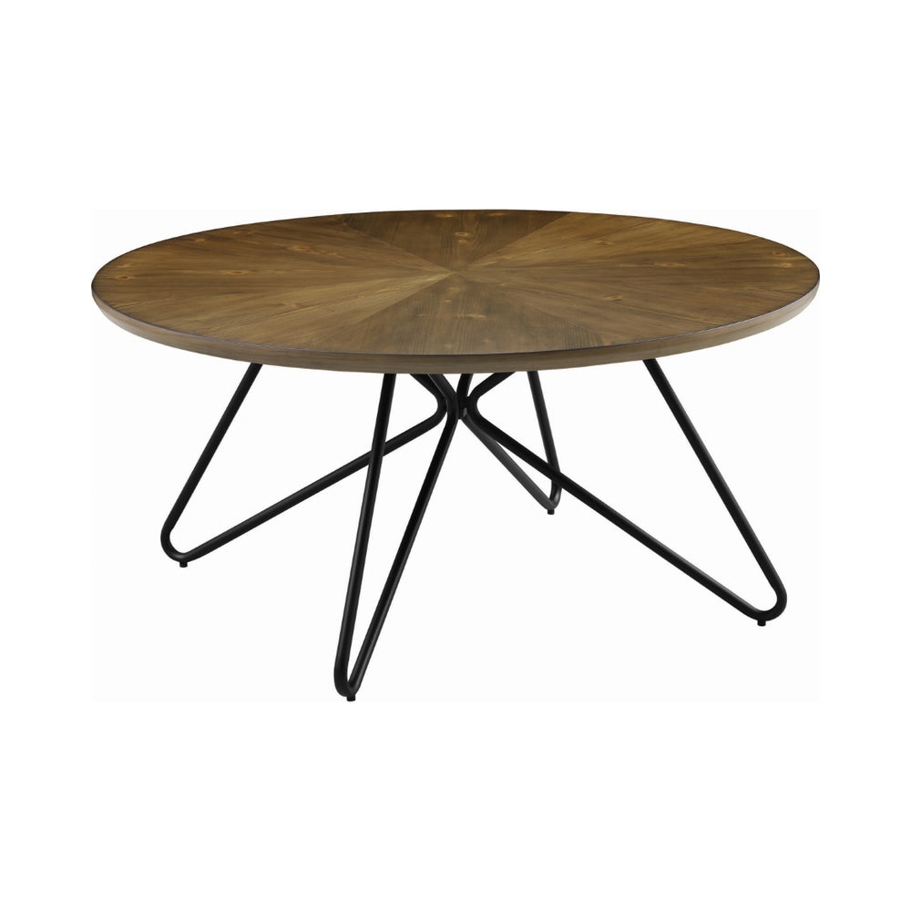 Churchill Mid-Century Modern Round Coffee Table with Starburst Top in Dark Brown and Black Finish