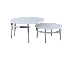 Contemporary Round Nesting Coffee Table White and Chrome