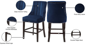 Oxford Velvet / Engineered Wood / Metal / Foam Contemporary Navy Velvet Stool - 19.5" W x 20.5" D x 40" H