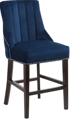 Oxford Velvet / Engineered Wood / Metal / Foam Contemporary Navy Velvet Stool - 19.5" W x 20.5" D x 40" H