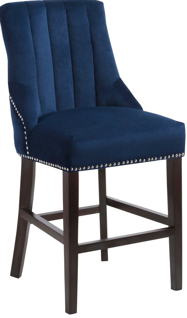 Oxford Velvet / Engineered Wood / Metal / Foam Contemporary Navy Velvet Stool - 19.5" W x 20.5" D x 40" H