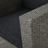 Puerta Outdoor Mixed Black Wicker Swivel Club Chairs with Dark Grey Water Resistant Cushions Noble House