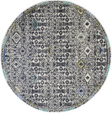 Arazad Tufted Tribal Pattern Rug, Warm Gray/Black/Green, 8ft x 8ft Round
