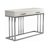 Contemporary 2-drawer Rectangular Sofa Table Glossy White and Chrome