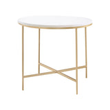 Contemporary Round X-cross End Table White and Gold