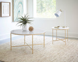 Contemporary Round X-cross End Table White and Gold