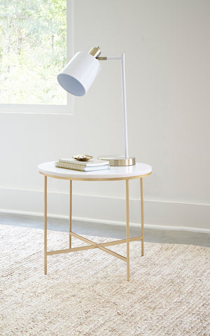 Contemporary Round X-cross End Table White and Gold