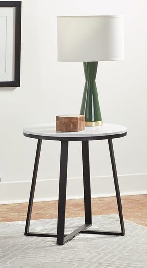 Modern Metal Base Round End Table White and Matte Black