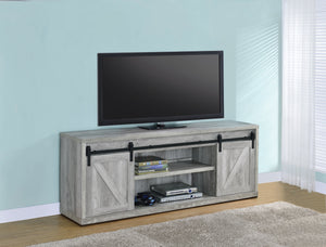 Country Rustic 71-inch 3-shelf Sliding Doors TV Console