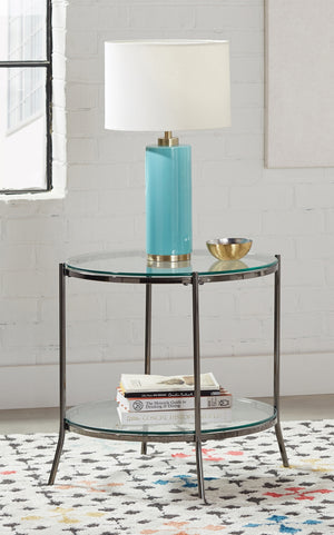 Casual Round Glass Top End Table Black Nickel and Clear