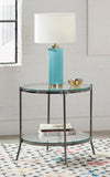 Casual Round Glass Top End Table Black Nickel and Clear