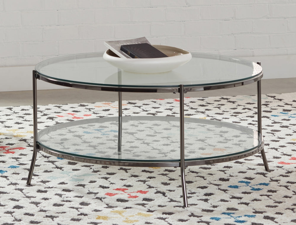 Casual Round Coffee Table with Clear Glass Top and Black Nickel Frame - Modern Chic Design for Your Space