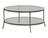 Casual Glass Top Round Coffee Table Black Nickel and Clear