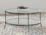 Casual Glass Top Round Coffee Table Black Nickel and Clear