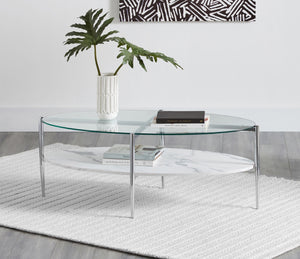 Modern Round Glass Top Coffee Table White and Chrome