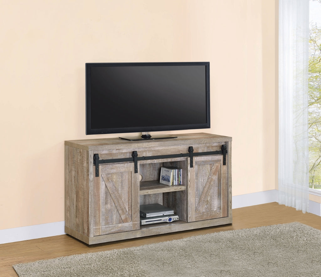 Country Rustic 48-inch 3-shelf Sliding Doors TV Console