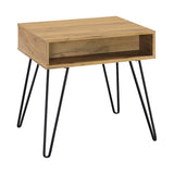 Modern Square End Table with Open Compartment Golden Oak and Black