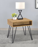 Modern Square End Table with Open Compartment Golden Oak and Black
