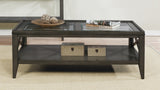 Casual Glass Top Coffee Table with Lower Shelf Weathered Grey